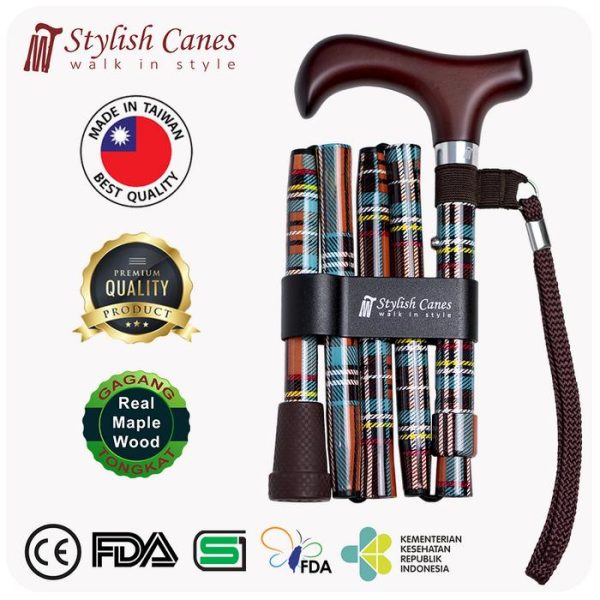 Tongkat Jalan Lipat by Stylish Canes : Tartan Red / Walking Stick