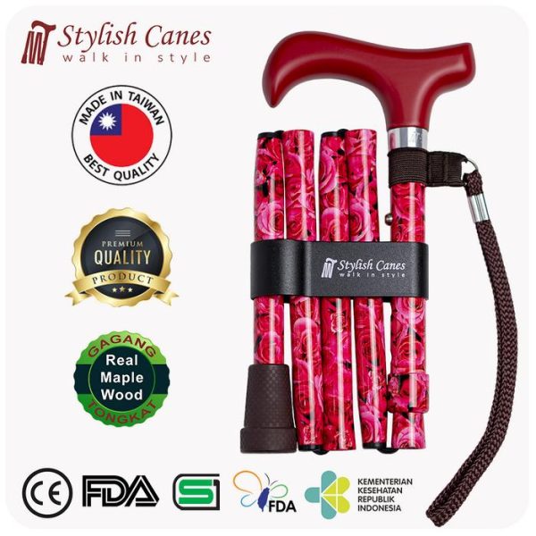 Tongkat Jalan Lipat by Stylish Canes : Vermilion Roses / Walking Stick