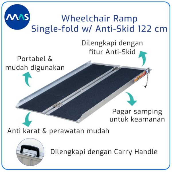 MAS Wheelchair Ramp / Jalur Landai Kursi Roda - Single-fold with Anti-Skid 122cm - Gambar 7
