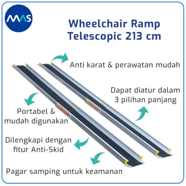 MAS Wheelchair Ramp / Jalur Landai Kursi Roda - Telescopic with Anti-Skid 213cm - Gambar 6