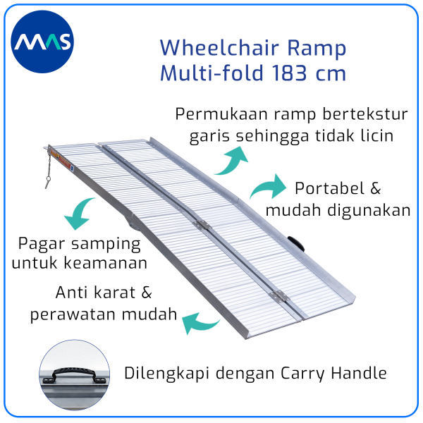 MAS Wheelchair Ramp / Jalur Landai Kursi Roda - Multi-fold 183cm - Gambar 6