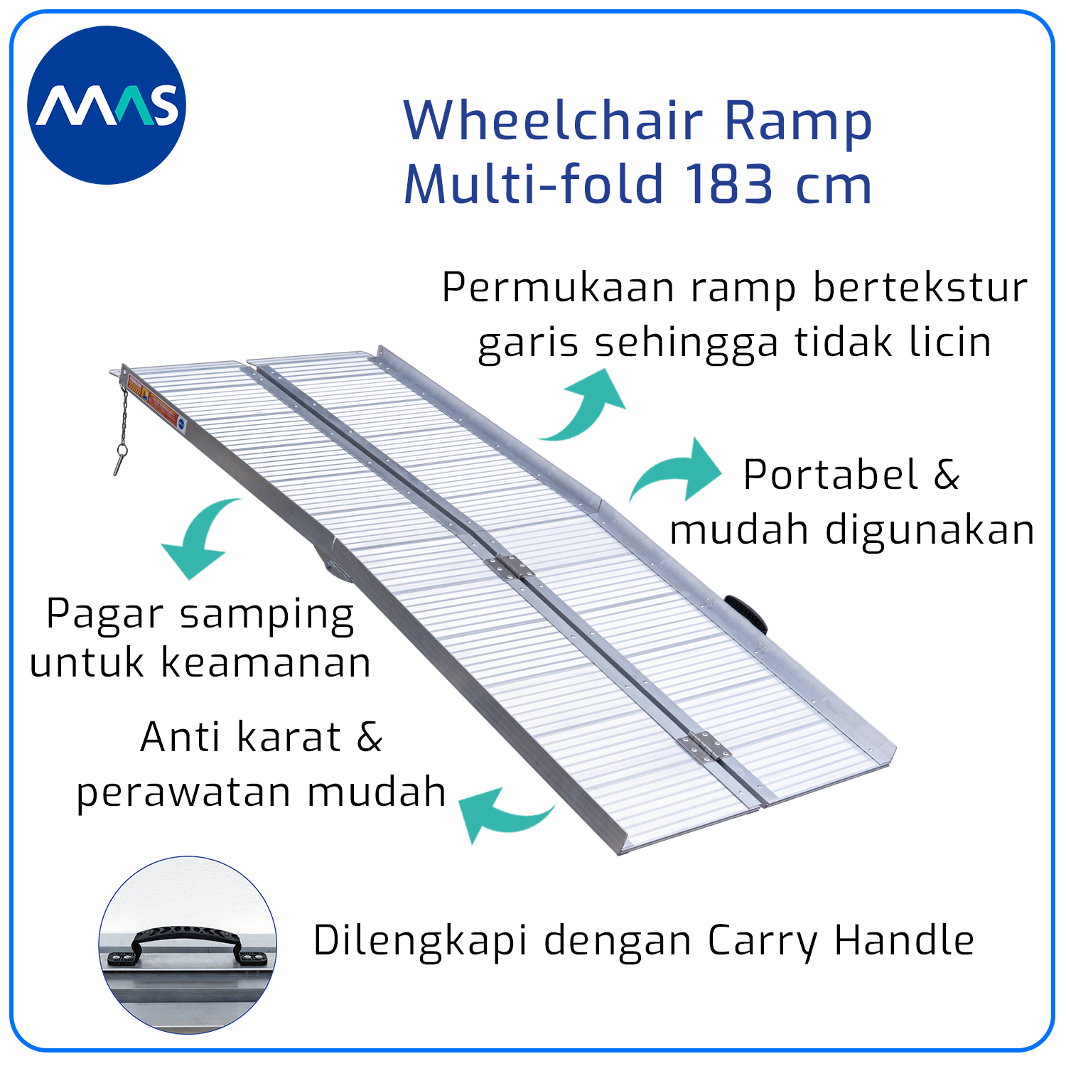 MAS Wheelchair Ramp / Jalur Landai Kursi Roda - Multi-fold 183cm - Gambar 6