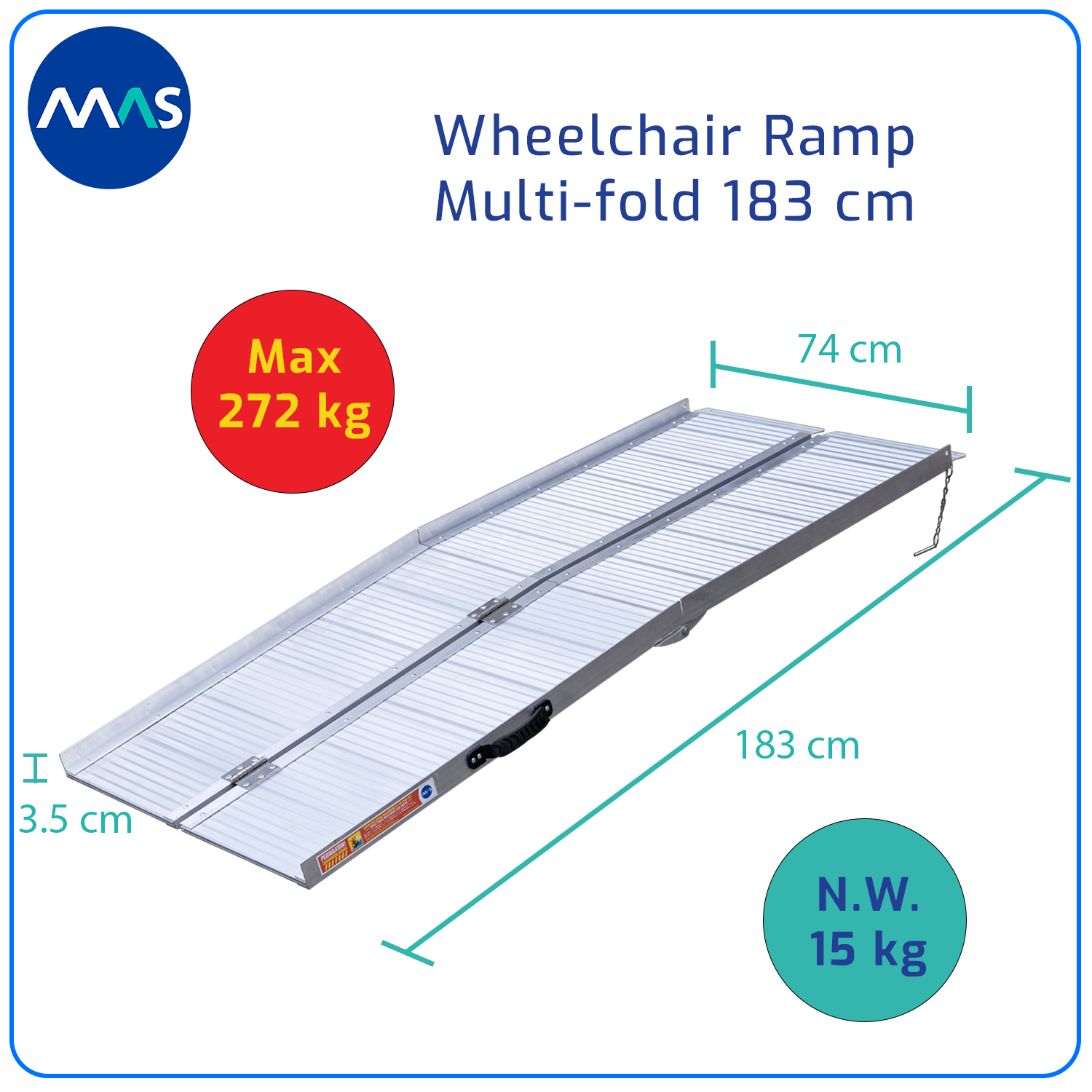 MAS Wheelchair Ramp / Jalur Landai Kursi Roda - Multi-fold 183cm - Gambar 7