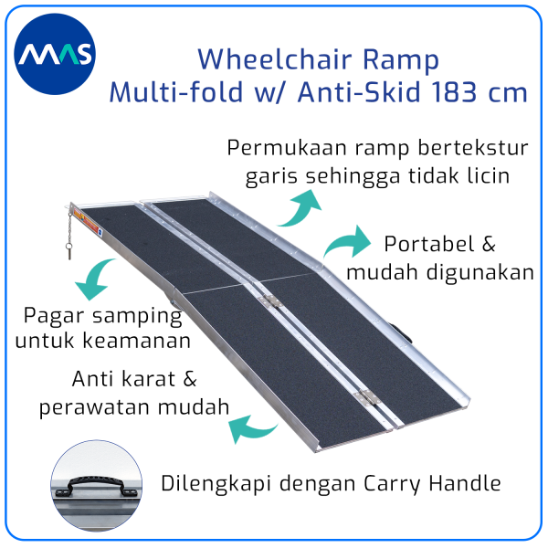 MAS Wheelchair Ramp / Jalur Landai Kursi Roda - Multi-fold with Anti-Skid 183cm - Gambar 6