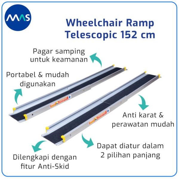 MAS Wheelchair Ramp / Jalur Landai Kursi Roda - Telescopic with Anti-Skid 152cm - Gambar 6